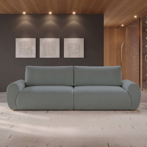 Sofá Living 3 Lugares Chenille Cinza Escuro Tec.2303 Murale 220cm Yescasa
