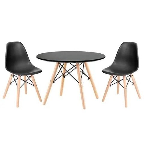 Conjunto Infantil Mesa Eames Preta 60cm com 2 Cadeiras Preta