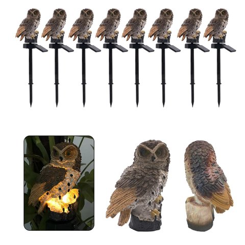 Coruja Luminaria Solar Luz LED Kit 8 Uni Decoracao Quintal Jardim Casa Garagem Iluminacao Enfeite Mu