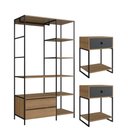 Ver imagem 2 de Guarda Roupa Closet com Gavetas 100cm 6 Prateleiras e 2 Mesas de Cabeceira Cor:mel com Grafite