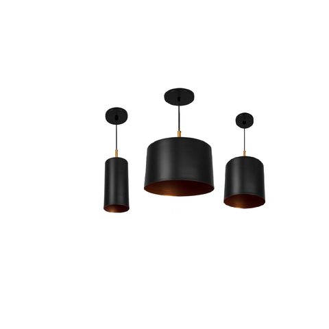 Kit 3 Lustres Pendentes Moderno Bilboque Pq. Médio Grande Pt Fosco com Cobre