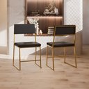 Ver imagem 2 de Kit 4 Cadeira Jantar Cozinha Estofada com Encosto Dourado Corino Dubai