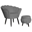 Ver imagem 1 de Jogo Poltrona Estofada Com 1 Puff Pés Palito Clínica Pétala Suede Cinza - LM DECOR