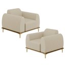Ver imagem 1 de Kit 02 Poltronas Decorativas Base De Madeira Com Pés D'Ouro Molino D02 Corano Bege C-26 - Lyam