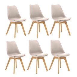 Kit 6 Cadeiras Saarinen Wood com Estofamento Várias Cores Cor:nude - 1