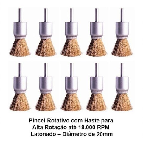 Escova de Aço Tipo Pincel C/ Haste Latonada - 10 Pçs - 20mm - Ml