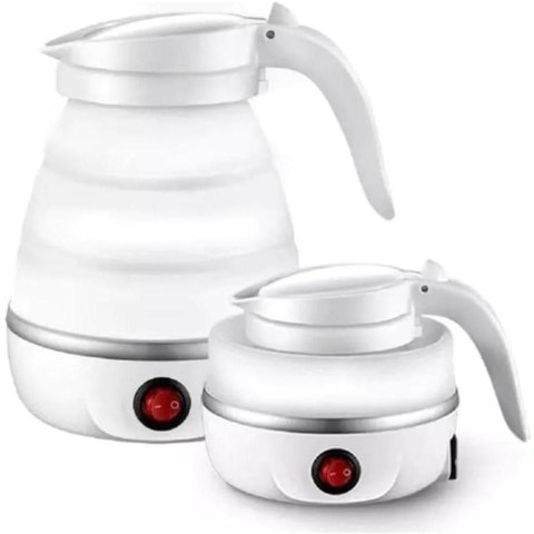 Chaleira Elétrica Portátil 600W 600ml Silicone e Aço Inox Branco 110V