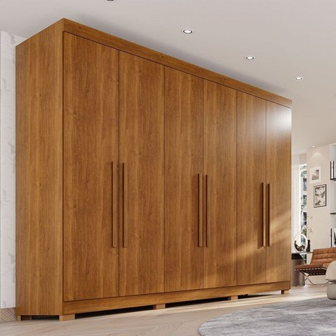 Guarda-Roupa Casal 6 Portas 6 Gavetas com Pés 100% MDF Órion Plus Marrom/Cinamomo