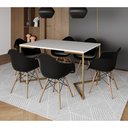 Ver imagem 1 de Mesa Jantar Industrial Branca 137x90cm Base V Dourada com 6 Poltronas Eames Eiffel Daw Madeira Preta
