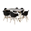 Ver imagem 2 de Mesa Jantar Industrial Branca 137x90cm Base V Dourada com 6 Poltronas Eames Eiffel Daw Madeira Preta