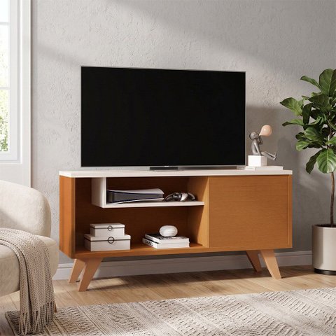 Rack Bancada Heitor para TV Estante Home Sala Quarto Moderna com 1 Porta - Naturale/Off
