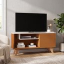 Ver imagem 1 de Rack Bancada Heitor para TV Estante Home Sala Quarto Moderna com 1 Porta - Naturale/Off