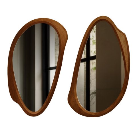 Kit 2 Espelhos Orgânicos Moldura Amadeirada MDF Specchio
