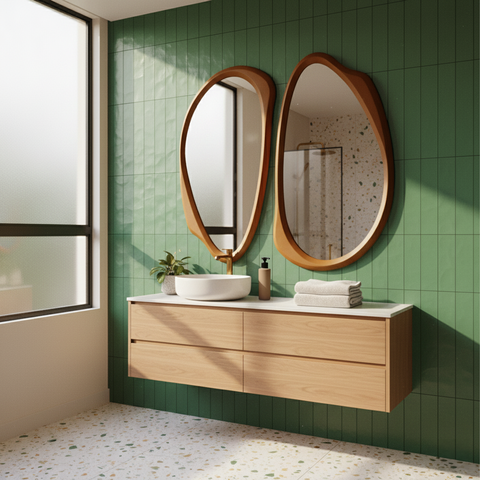 Kit 2 Espelhos Orgânicos Moldura Amadeirada MDF Specchio