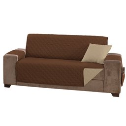 Capa Protetor de Sofá 3 Lugares Manu Dupla Face Assento 1,50m Decorativo:marrom e Cáqui - 5