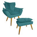 Ver imagem 1 de Kit Com 1 Poltrona e 1 Puff Para Quarto Sala Salão Apolo Suede Azul Turquesa - LM DECOR
