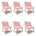 Ver imagem 1 de Kit 6 Cadeiras Estofadas para Sala de Jantar Pés Palito Lia Suede Rosa Bebê - Ibiza