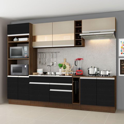 Armário de Cozinha Completa 290cm Rustic/Preto Vicenza Madesa 06