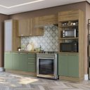 Ver imagem 1 de Armário de Cozinha Modulada Completa Reta 6 Peças 3,20m Botanic Kappesberg - Nogueira/verde Oliva