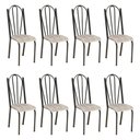 Ver imagem 1 de Kit 8 Cadeiras de Cozinha Alasca Estampado Rattan Pés de Ferro Cromo Preto - Pallazio