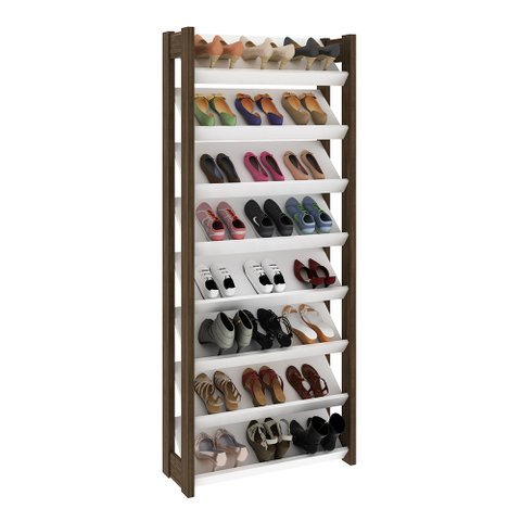 Sapateira Estante Decorativa para Quarto AZ1006 MDP Branco/Nogal - Gran Belo