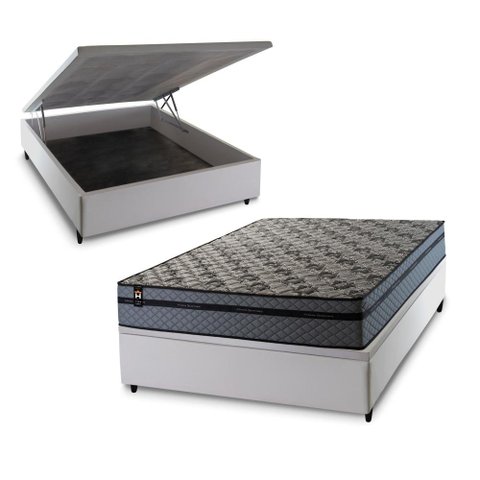 Conjunto Box Baú Casal Montreal Branco 138x188x71 c/ Molas Ensacadas