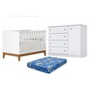 Ver imagem 1 de Berço Americano Flip Branco Acetinado Reller e Cômoda Infantil Americano Brando Hp e Colchão