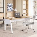 Ver imagem 2 de Mesa Escrivaninha Escritório com 150cm Industrial Tampo Chanfrado e Pés Metálicos Executive Macadâmia E Branco