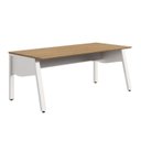 Ver imagem 1 de Mesa Escrivaninha Escritório com 150cm Industrial Tampo Chanfrado e Pés Metálicos Executive Macadâmia e Branco