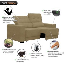 Sofá 3 Lugares Phormatta Decor França com Assento Retrátil e Encosto Reclinável em Tecido Veludo Lig - 4