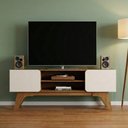 Ver imagem 1 de Rack Duetto para TV 65 160cm em MDF MDP com Pés Curvos Cinamomo Off White Artely