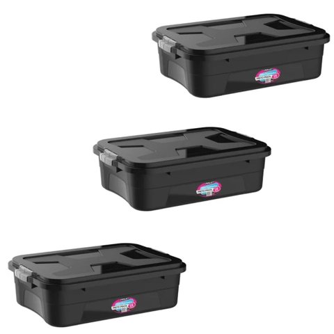 Kit 3 Caixas Organizadora Preta Multiuso 28 Litros
