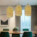 Ver imagem 2 de Pendente Gambier 50cm Madeira e Fibra de Rattan Cor Bambu 1l Bocal E27 Bivolt Iluminação Interna Rús