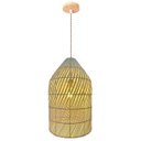 Ver imagem 1 de Pendente Gambier 50cm Madeira e Fibra de Rattan Cor Bambu 1l Bocal E27 Bivolt Iluminação Interna Rús