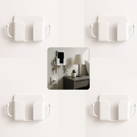 Kit 4SUPORTE de Parede para Celular com Ganchos Organizador Tomada Quarto Escritório - 4BRANCO