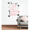Adesivo de Parede Frase Pet - A vida é melhor com 1 gato - 1