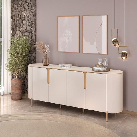 Buffet América (Cléo) 4 Portas 2 Prateleiras MDP MDF Off White Gran Belo