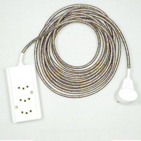 Extensão Elétrica 5 Metros Pp 2x0,75mm² Revestido Tecido Multicolor Brilhoso Cabos Immediate Régua D