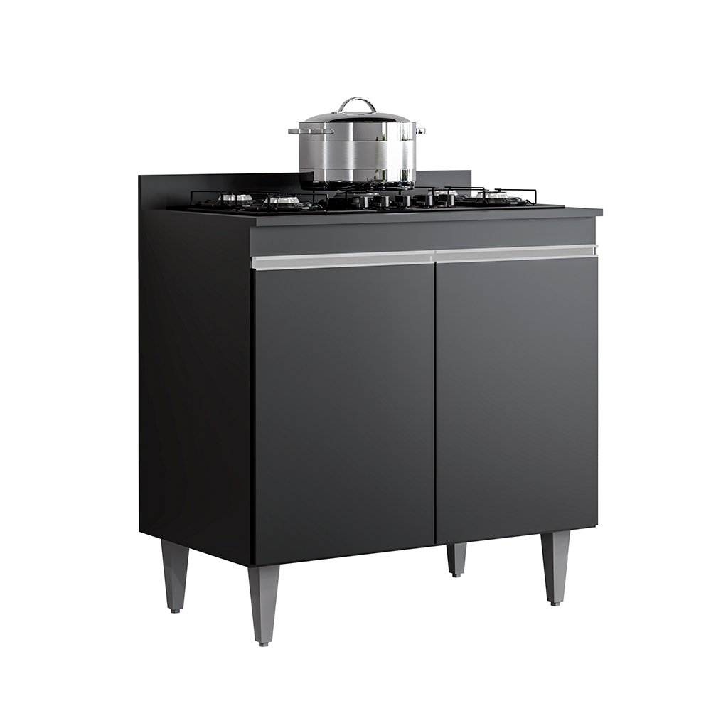 Balcão para Fogão Cooktop 80cm 2 Portas Preto - Vallisa Decor