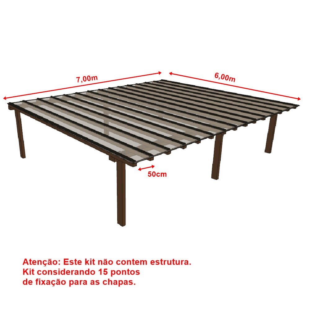 Cobertura Policarbonato Alveolar 7,00m x 6,00m - Cristal 4mm - 2