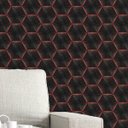 Ver imagem 1 de Papel de Parede 3d Auto Adesivo Geométrico Hexagono Luz Led Vermelha Decorativa Quarto Sala 12m