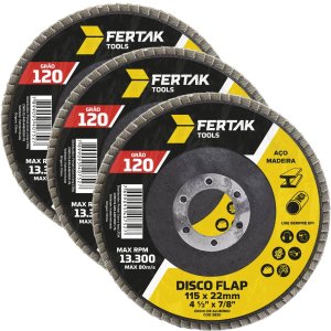 Disco Lixa Flap 115mm Grão 120 Madeira Aço Desbaste | 03 Un