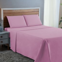Kit Jogo de Lençol Casal 4 Peças 300 Fios Algodão Padrão com Elástico e Virol:rosa Bebe - 2