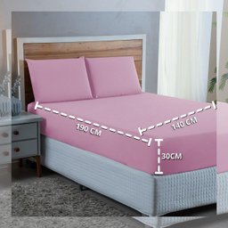 Kit Jogo de Lençol Casal 4 Peças 300 Fios Algodão Padrão com Elástico e Virol:rosa Bebe - 4