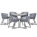 Ver imagem 1 de Mesa com 6 Cadeiras de Jantar Roma 120cm e Noronha em Alumínio Preto Corda Náutica Estofado 11 Trama