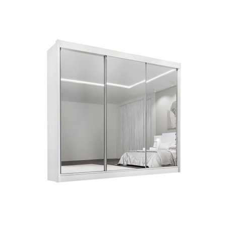 Guarda Roupa Casal Dubai 3 Portas Espelhadas 6 Gavetas 100% Mdf D Doro Móveis- Branco
