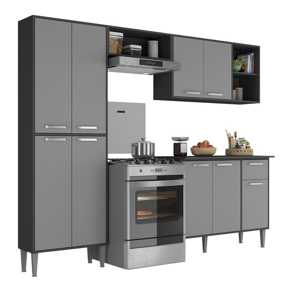 Cozinha Compacta com Armário e Balcão Xangai Multimóveis VM2840 Preta/Grafite - 2