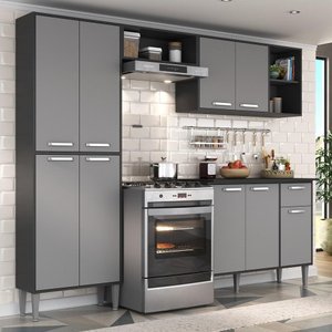 Cozinha Compacta com Armário e Balcão Xangai Multimóveis VM2840 Preta/Grafite