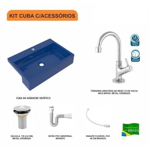 Kit Cuba XRT55 Torneira 1198 Metal e Válvula 1 Polegada Sifão Flexível PVC Compace - 3
