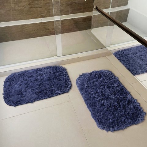 Kit Tapete Pelo Alto Felpudo Peludo Macio Anti Derrapante Alérgico Cinza 40 x 60 cm